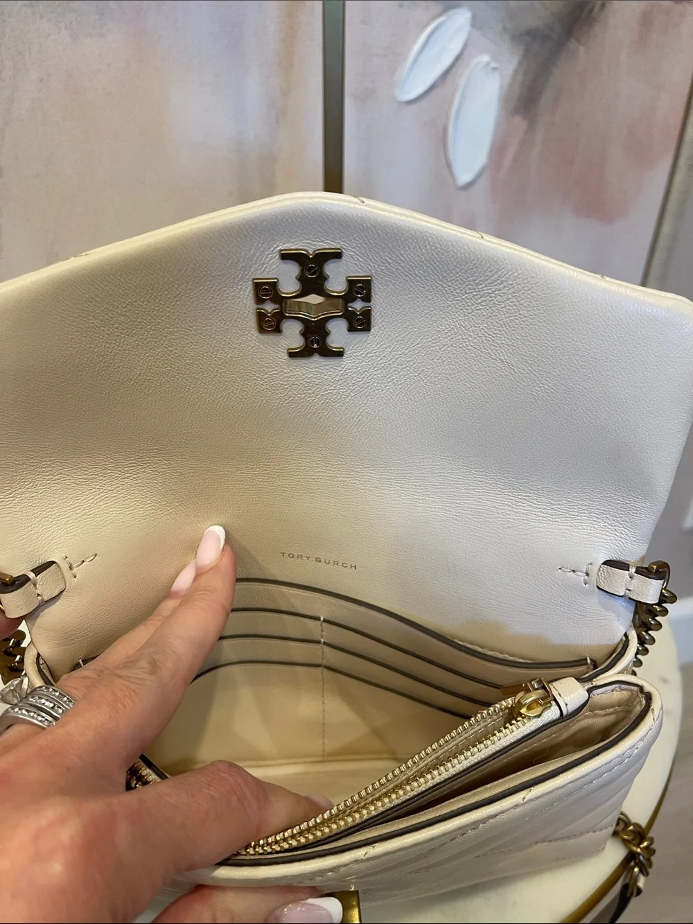 Tory Burch Cream Kira Chevron Crossbody Bag